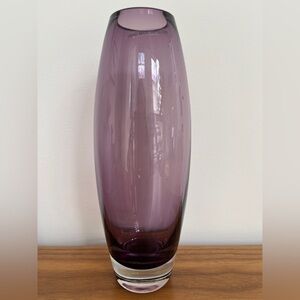 ART GLASS Vase Hand Made in Poland Purple Clear Bottom Narrow Lantern Shape